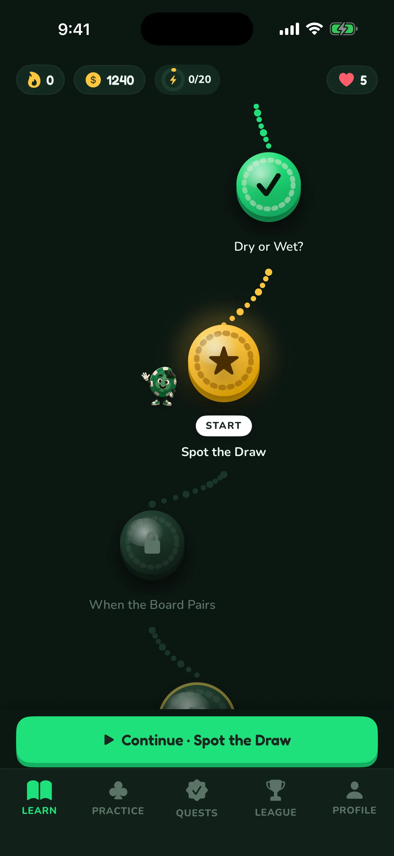 PokerSharp learning path with connected lesson nodes