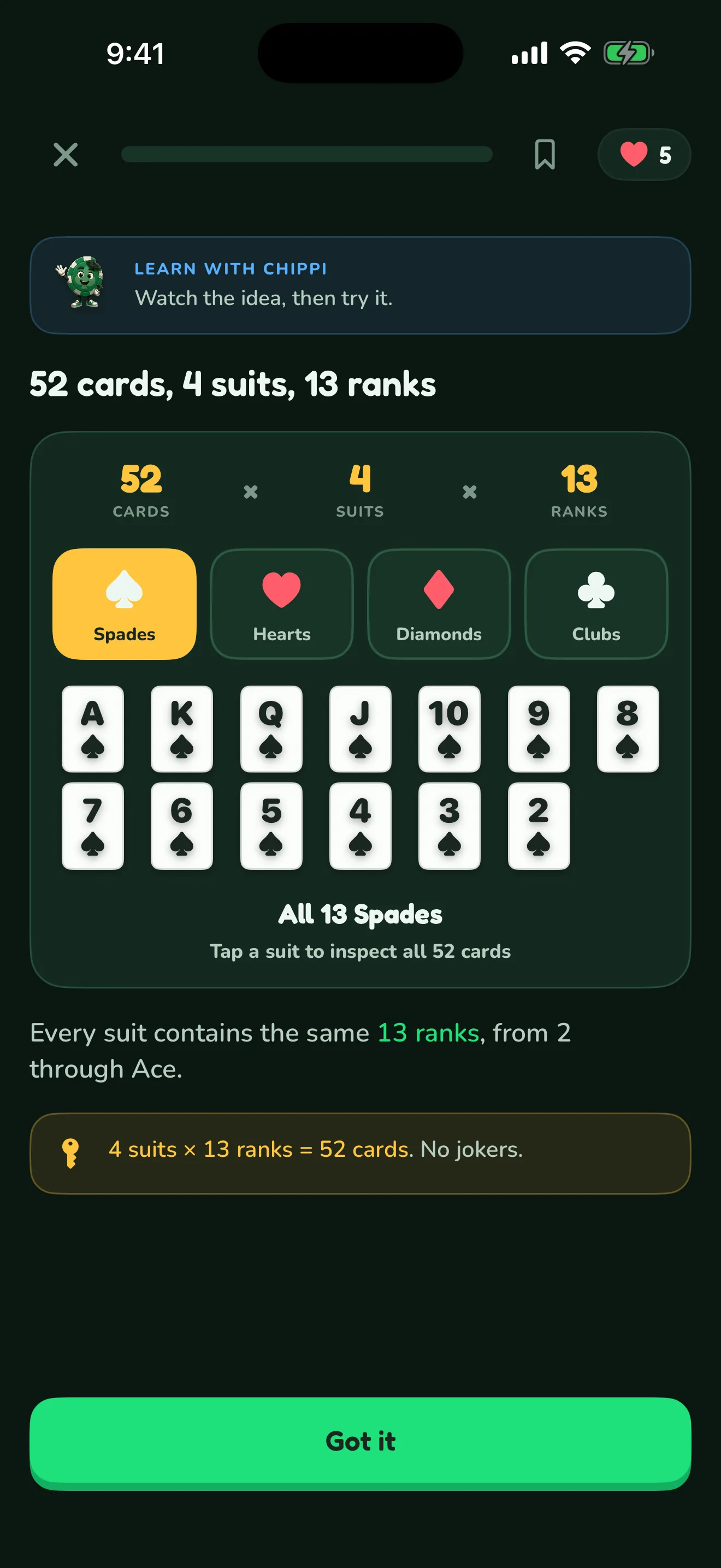 PokerSharp mobile lesson showing a poker decision